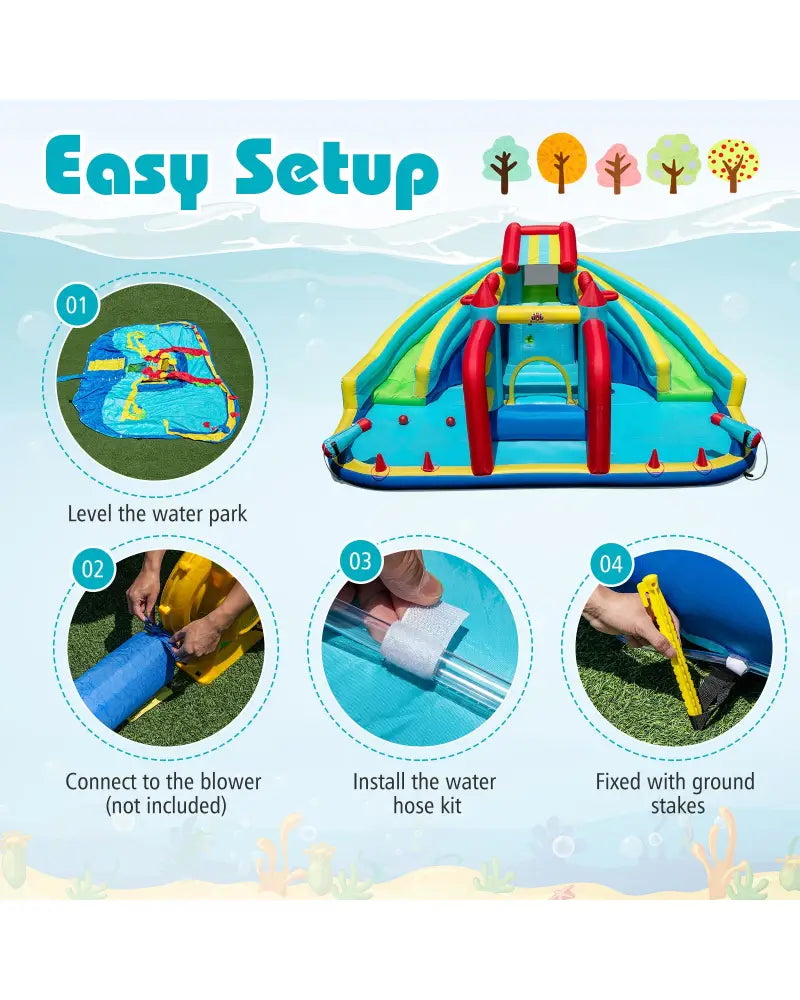 Inflatable Double Water Slide Park with Obstacle Course without 680W-750W Blower - Inflatable Water Slides