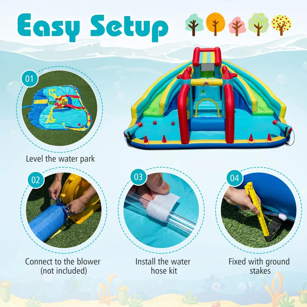 Inflatable Double Water Slide Park with Obstacle Course without 680W-750W Blower - Inflatable Water Slides