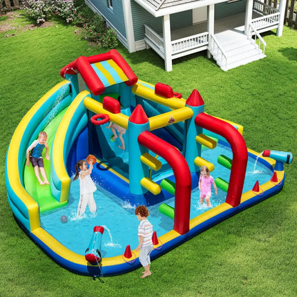 Inflatable Double Water Slide Park with Obstacle Course without 680W-750W Blower - Inflatable Water Slides