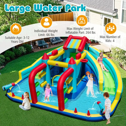 Inflatable Double Water Slide Park with Obstacle Course without 680W-750W Blower - Inflatable Water Slides