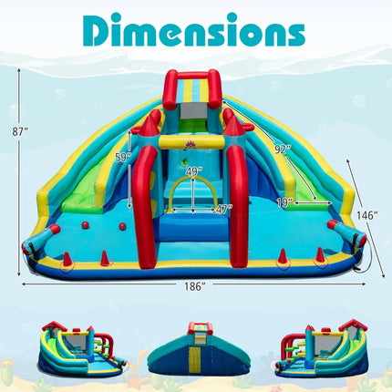 Inflatable Double Water Slide Park with Obstacle Course without 680W-750W Blower - Inflatable Water Slides