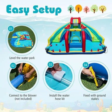 Inflatable Double Water Slide Park with Obstacle Course without 680W-750W Blower - Inflatable Water Slides