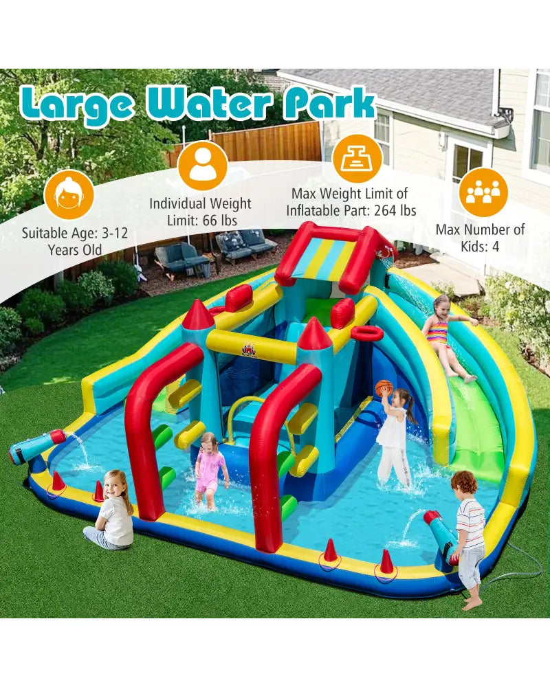 Inflatable Double Water Slide Park with Obstacle Course without 680W-750W Blower - Inflatable Water Slides