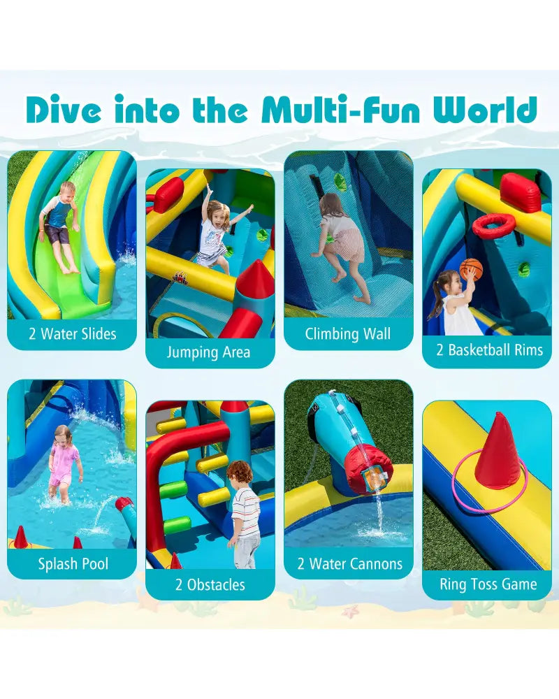 Inflatable Double Water Slide Park with Obstacle Course without 680W-750W Blower - Inflatable Water Slides