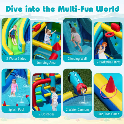 Inflatable Double Water Slide Park with Obstacle Course without 680W-750W Blower - Inflatable Water Slides