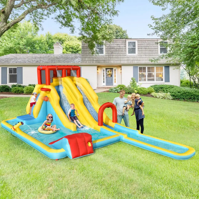 Inflatable Dual Slide Water Park Climbing Bouncer with 735W Air Blower - Inflatable Water Slides
