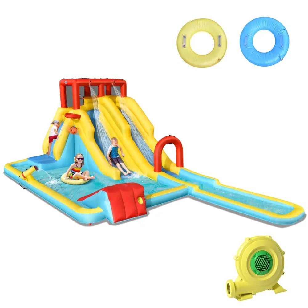 Inflatable Dual Slide Water Park Climbing Bouncer with 735W Air Blower - Inflatable Water Slides