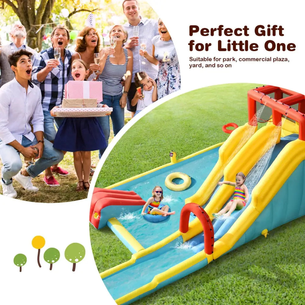 Inflatable Dual Slide Water Park Climbing Bouncer with 735W Air Blower - Inflatable Water Slides