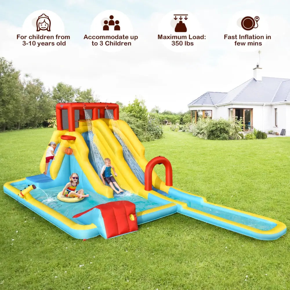 Inflatable Dual Slide Water Park Climbing Bouncer with 735W Air Blower - Inflatable Water Slides