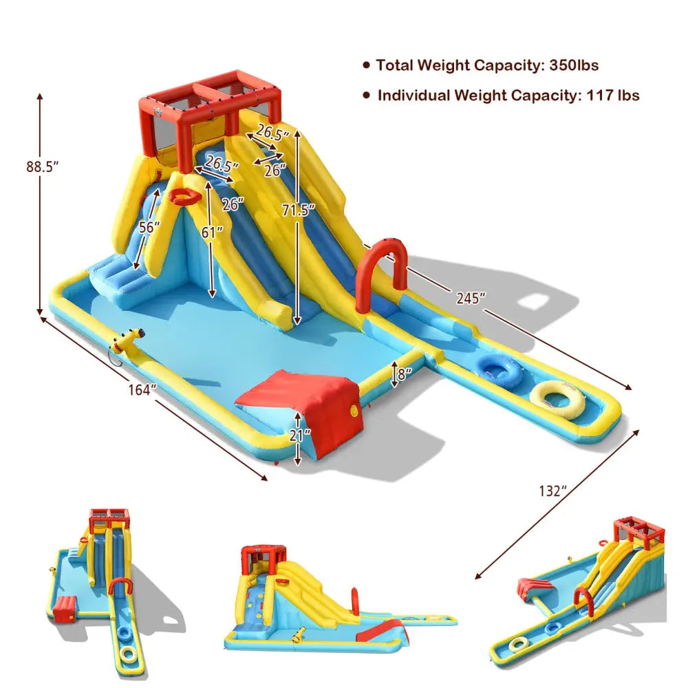 Inflatable Dual Slide Water Park Climbing Bouncer with 735W Air Blower - Inflatable Water Slides
