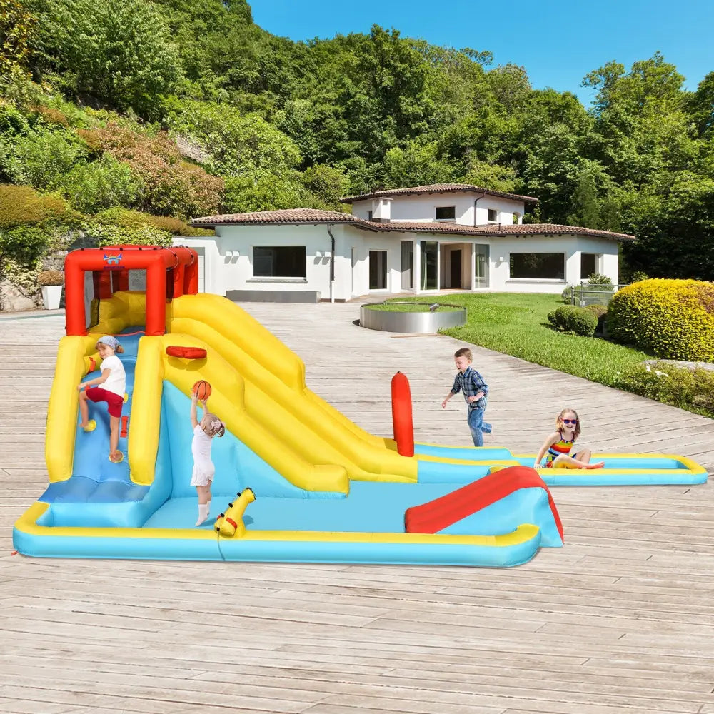 Inflatable Dual Slide Water Park Climbing Bouncer with 735W Air Blower - Inflatable Water Slides