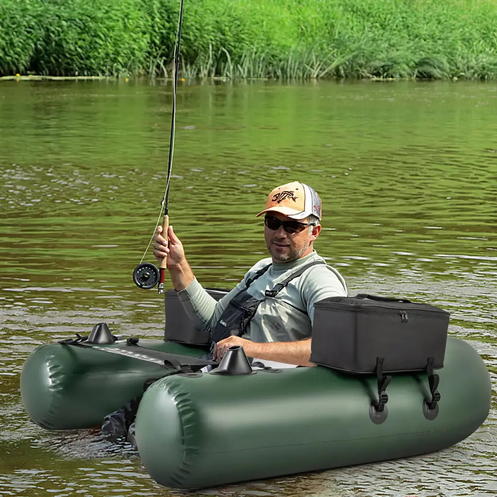 Inflatable Fishing Float Tube for Angling with Fish Ruler and Angling Base - Camouflage - Water Sports