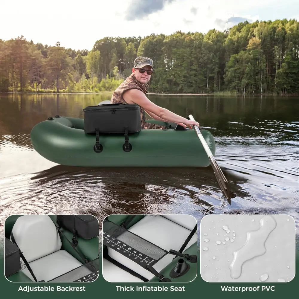 Inflatable Fishing Float Tube for Angling with Fish Ruler and Angling Base - Camouflage - Water Sports