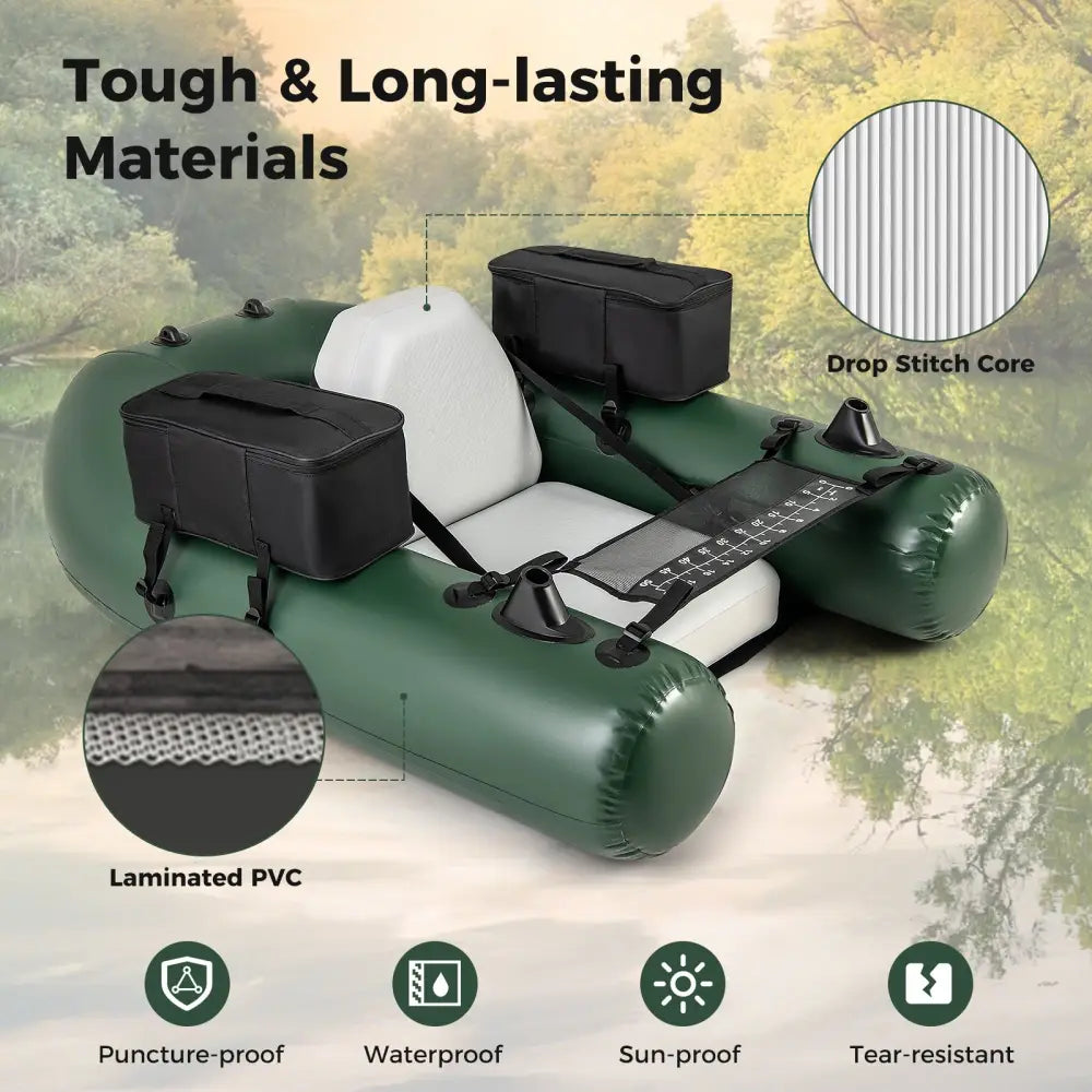 Inflatable Fishing Float Tube for Angling with Fish Ruler and Angling Base - Camouflage - Water Sports