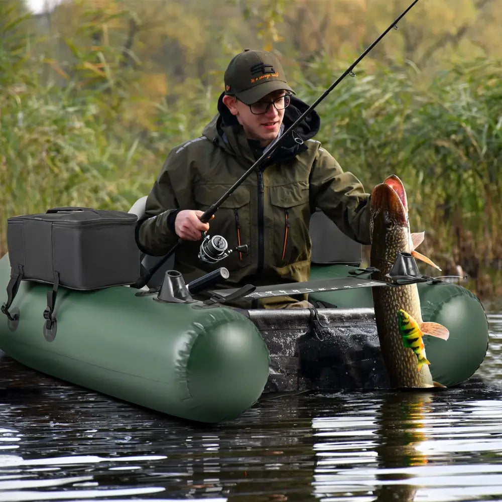 Inflatable Fishing Float Tube for Angling with Fish Ruler and Angling Base - Camouflage - Water Sports