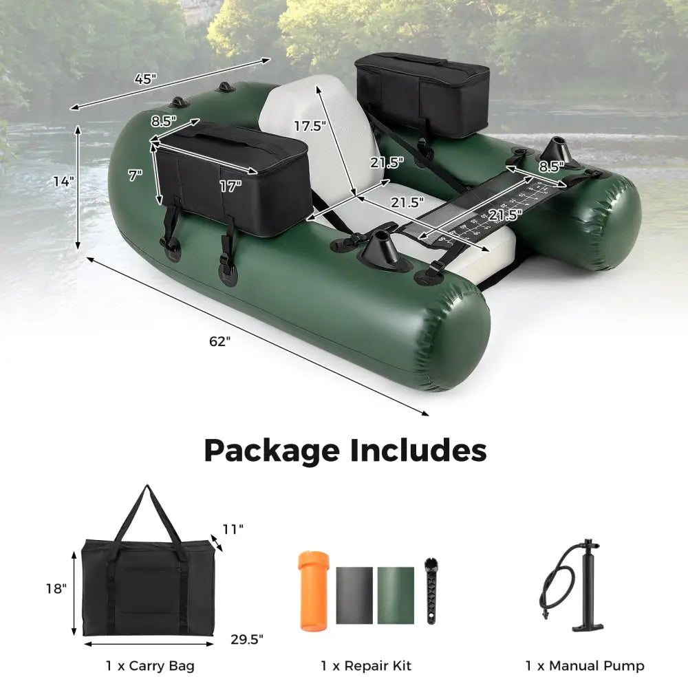 Inflatable Fishing Float Tube for Angling with Fish Ruler and Angling Base - Camouflage - Water Sports