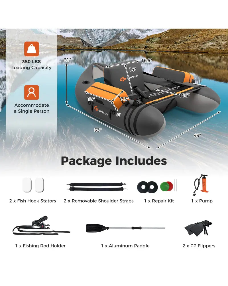 Inflatable Fishing Float Tube with Fish Ruler and Pump Storage Pockets-Gray - Gray - Surfing
