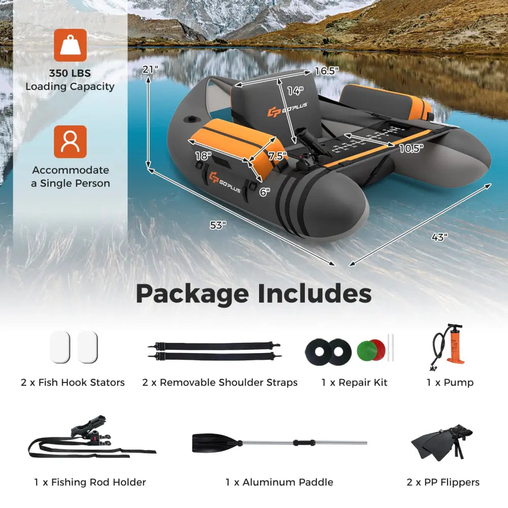 Inflatable Fishing Float Tube with Fish Ruler and Pump Storage Pockets-Gray - Gray - Surfing