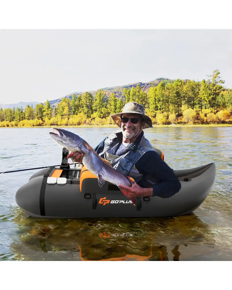 Inflatable Fishing Float Tube with Fish Ruler and Pump Storage Pockets-Gray - Gray - Surfing