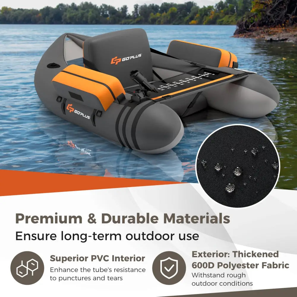 Inflatable Fishing Float Tube with Fish Ruler and Pump Storage Pockets-Gray - Gray - Surfing