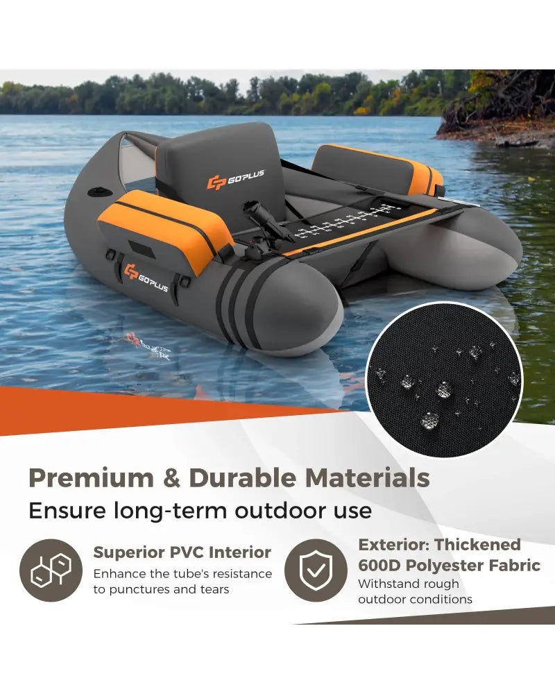 Inflatable Fishing Float Tube with Fish Ruler and Pump Storage Pockets-Gray - Gray - Surfing