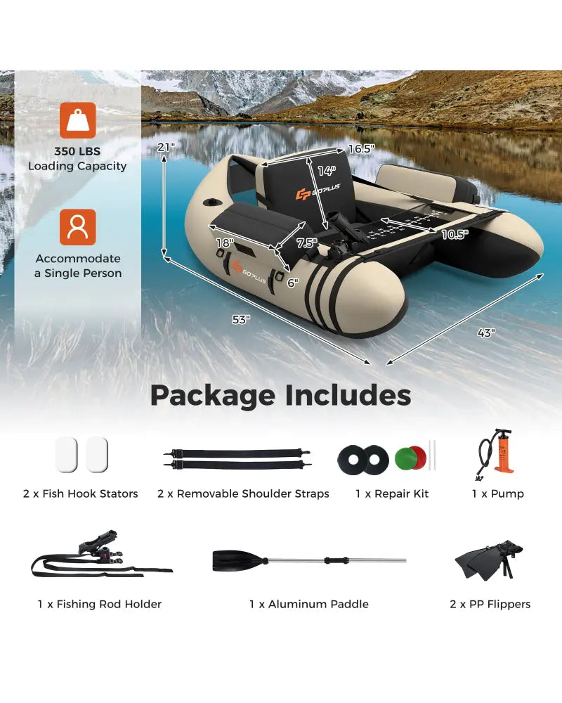 Inflatable Fishing Float Tube with Fish Ruler and Pump Storage Pockets-Beige - Beige - Surfing