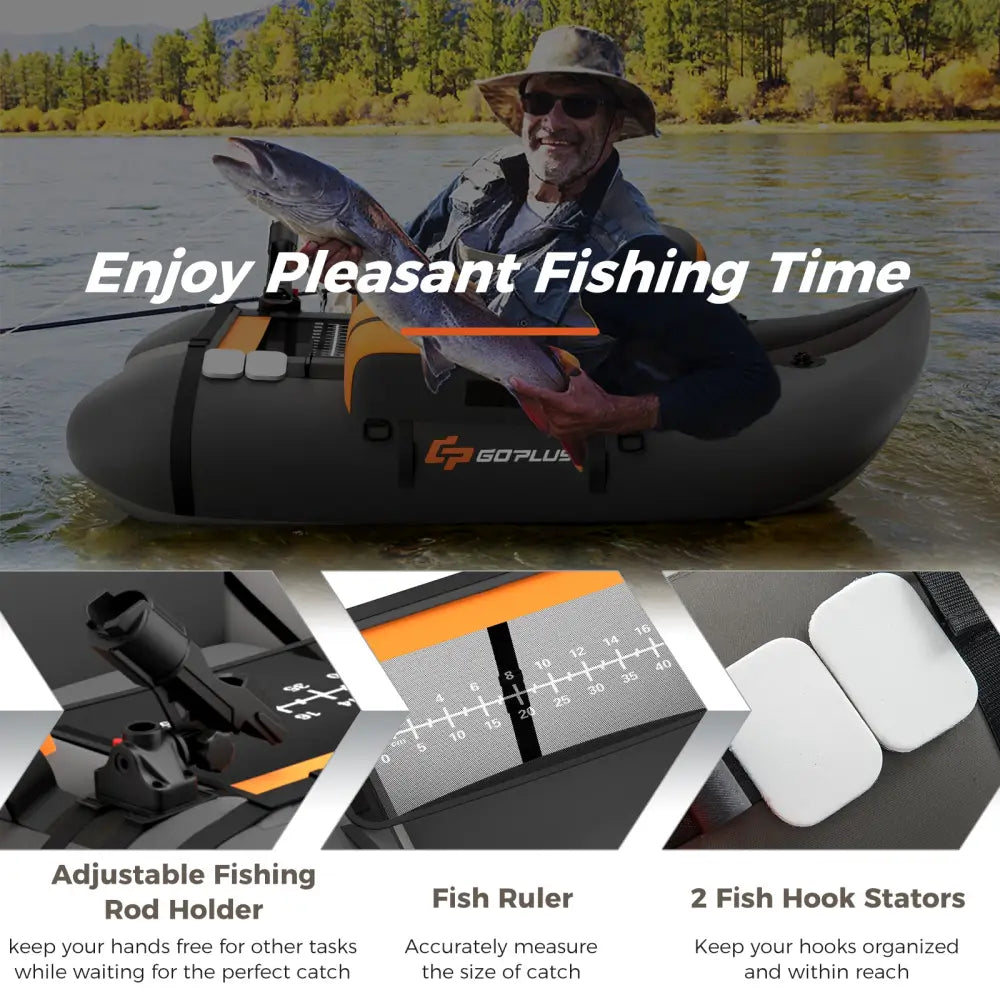 Inflatable Fishing Float Tube with Fish Ruler and Pump Storage Pockets-Gray - Gray - Surfing
