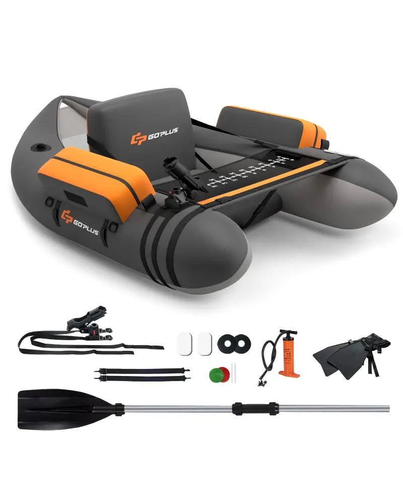 Inflatable Fishing Float Tube with Fish Ruler and Pump Storage Pockets-Gray - Gray - Surfing