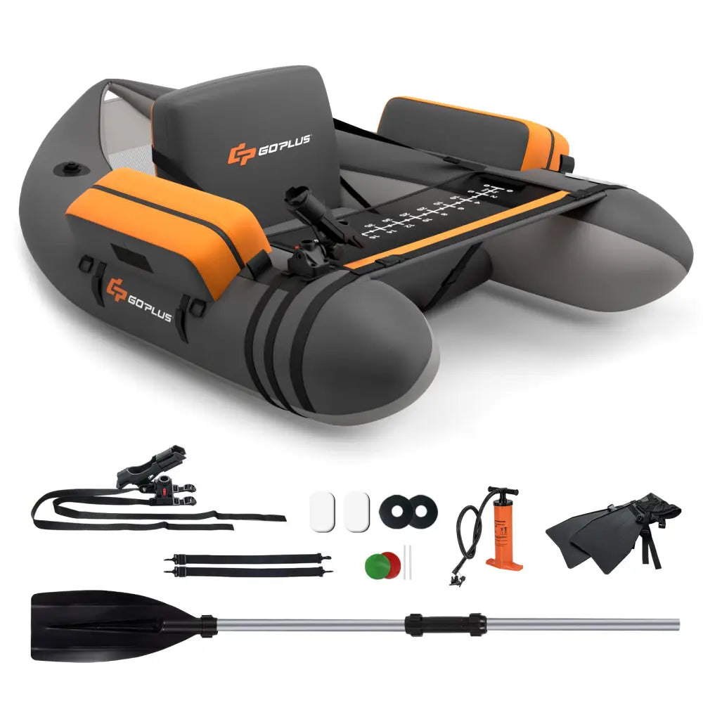 Inflatable Fishing Float Tube with Fish Ruler and Pump Storage Pockets-Gray - Gray - Surfing