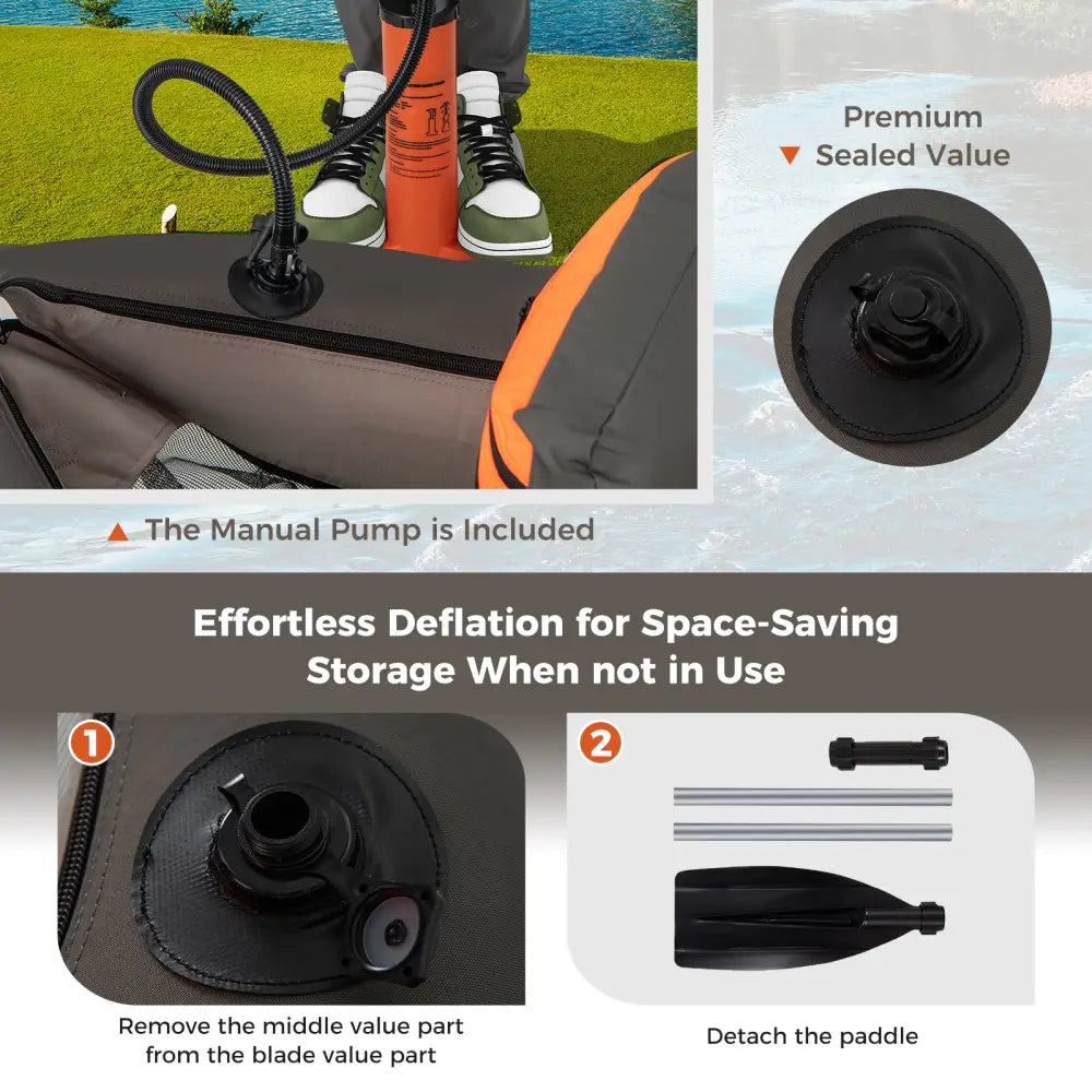 Inflatable Fishing Float Tube with Fish Ruler and Pump Storage Pockets-Gray - Gray - Surfing