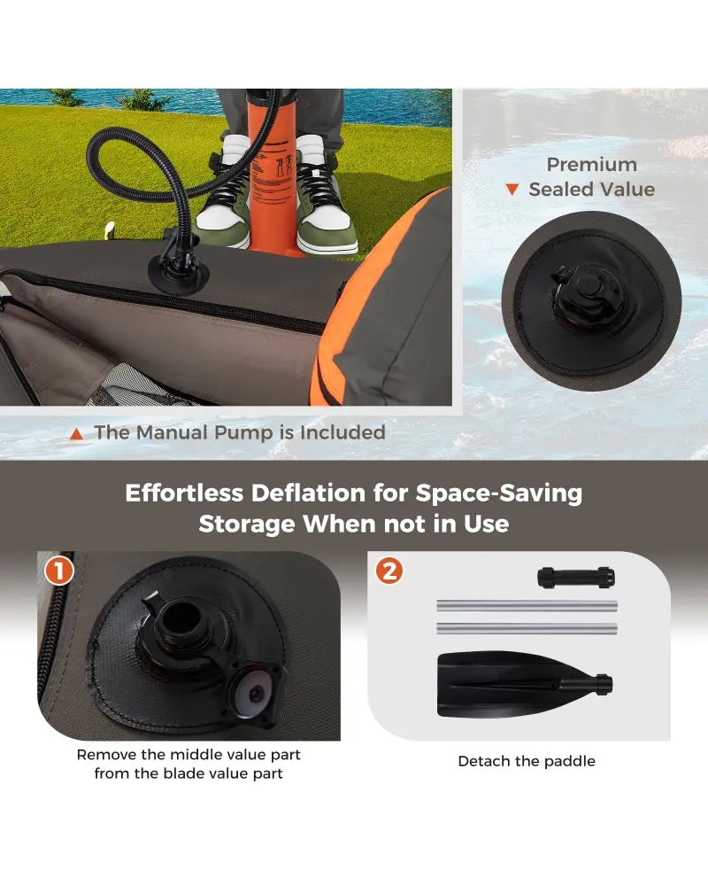 Inflatable Fishing Float Tube with Fish Ruler and Pump Storage Pockets-Gray - Gray - Surfing
