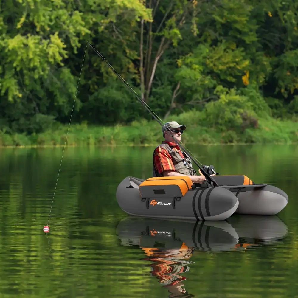 Inflatable Fishing Float Tube with Fish Ruler and Pump Storage Pockets-Gray - Gray - Surfing