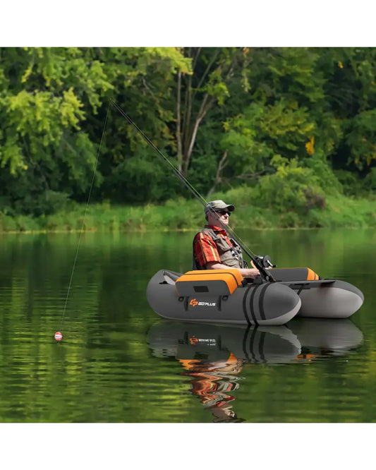 Inflatable Fishing Float Tube with Fish Ruler and Pump Storage Pockets-Gray - Gray - Surfing