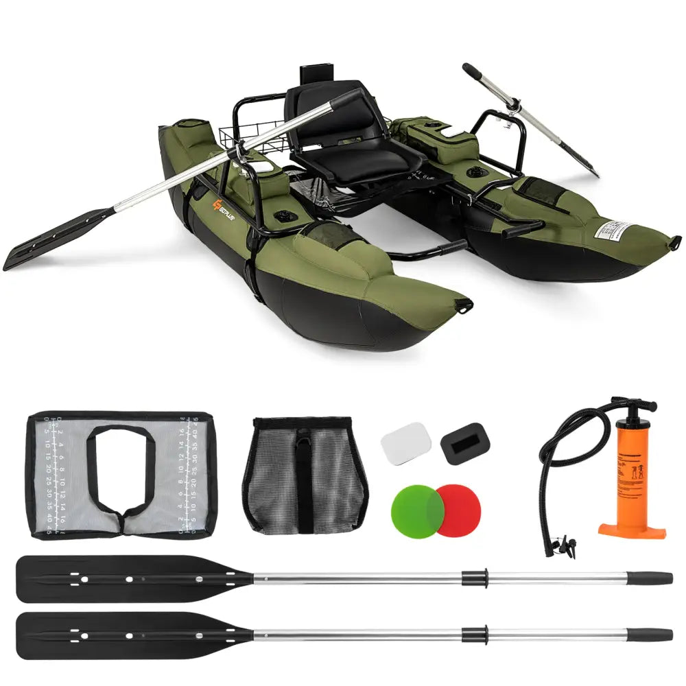 Inflatable Fishing Float Tube with Foldable Padded Seat and Adjustable Footrest-Green - Green - Water Sports