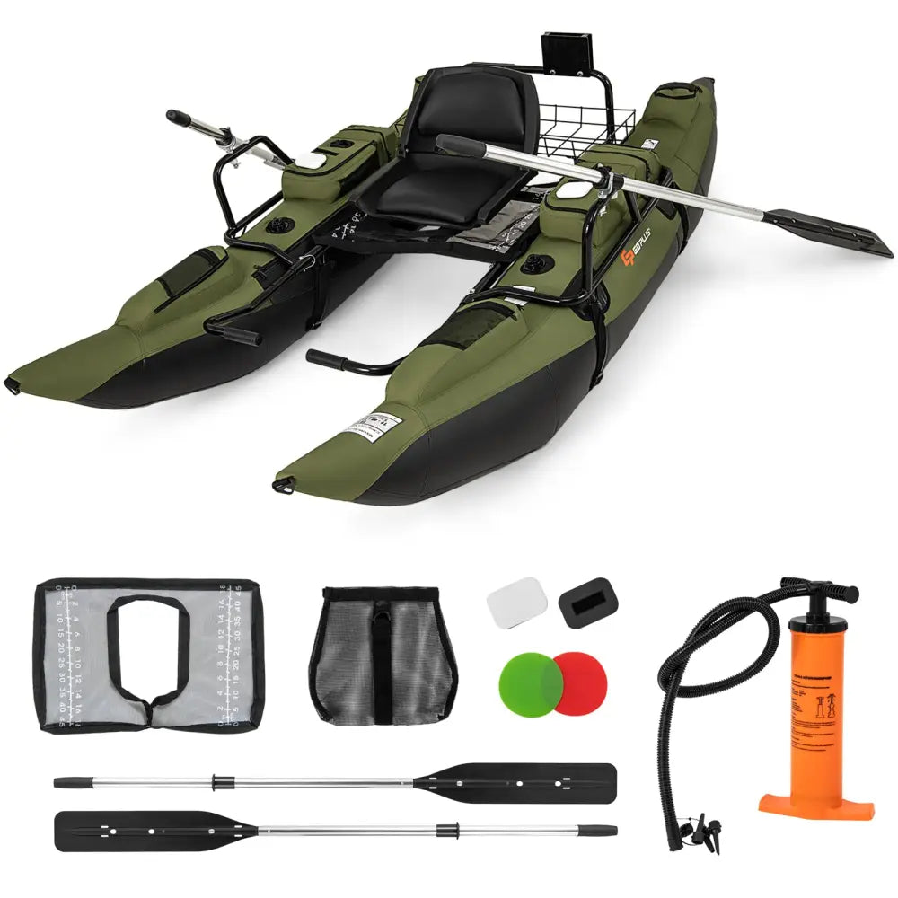 Inflatable Fishing Float Tube with Foldable Padded Seat and Adjustable Footrest-Green - Green - Water Sports