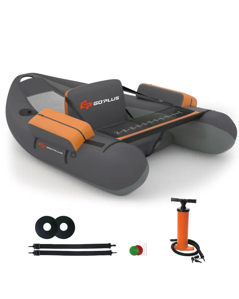 Inflatable Fishing Float Tube with Pump Storage Pockets and Fish Ruler-Gray - Gray - Surfing