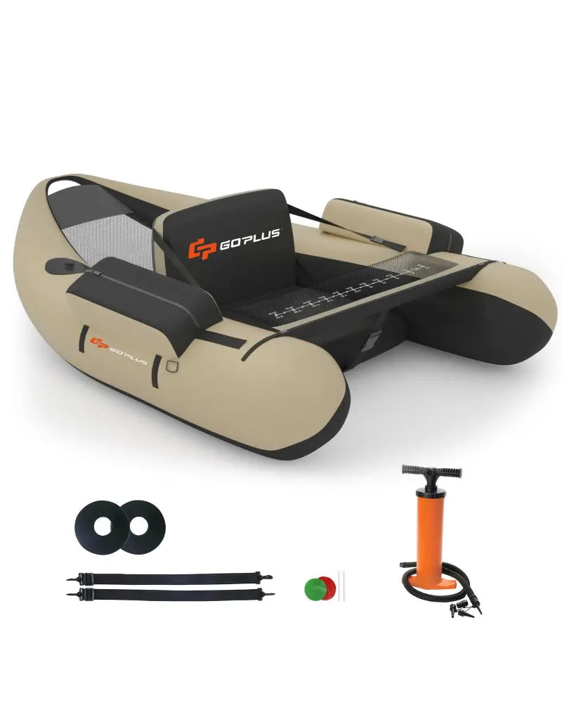 Inflatable Fishing Float Tube with Pump Storage Pockets and Fish Ruler-Beige - Beige - Surfing