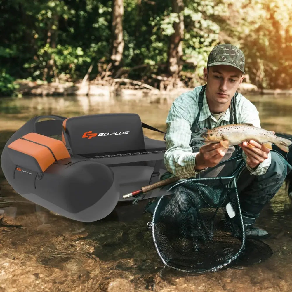 Inflatable Fishing Float Tube with Pump Storage Pockets and Fish Ruler-Gray - Gray - Surfing