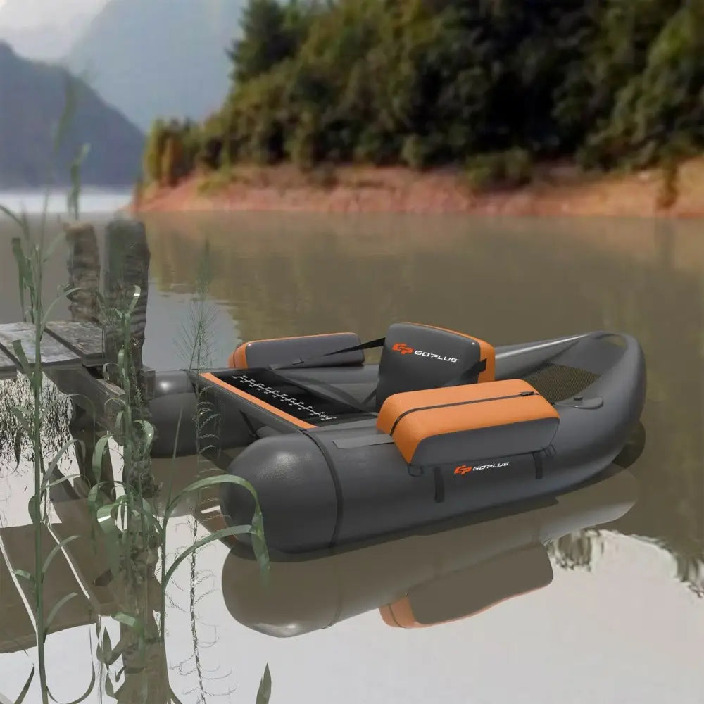 Inflatable Fishing Float Tube with Pump Storage Pockets and Fish Ruler-Gray - Gray - Surfing