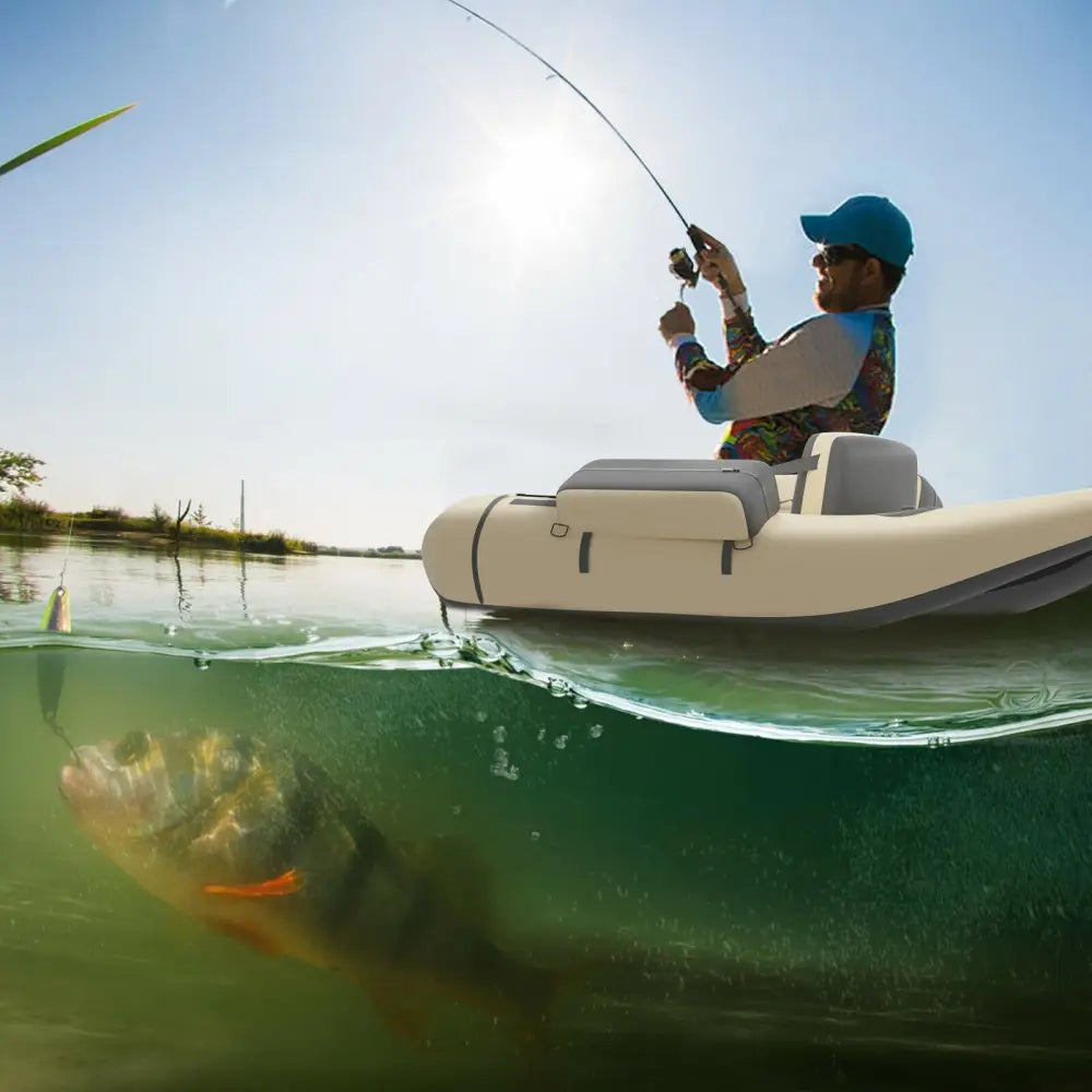 Inflatable Fishing Float Tube with Pump Storage Pockets and Fish Ruler-Beige - Beige - Surfing
