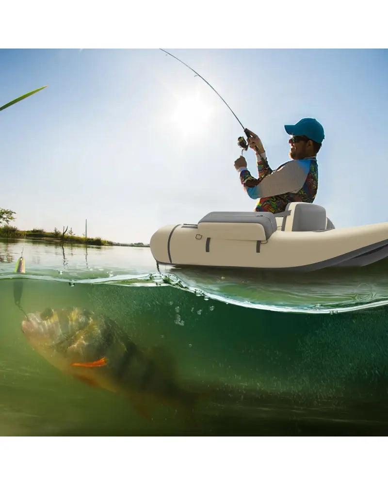 Inflatable Fishing Float Tube with Pump Storage Pockets and Fish Ruler-Beige - Beige - Surfing