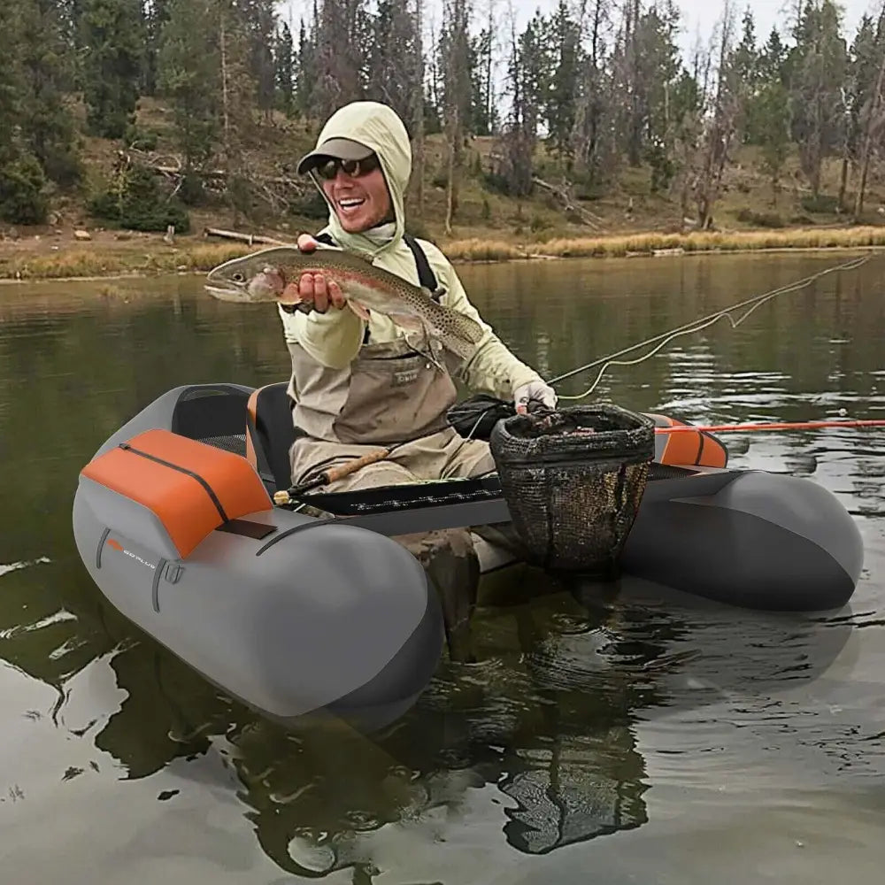 Inflatable Fishing Float Tube with Pump Storage Pockets and Fish Ruler-Gray - Gray - Surfing