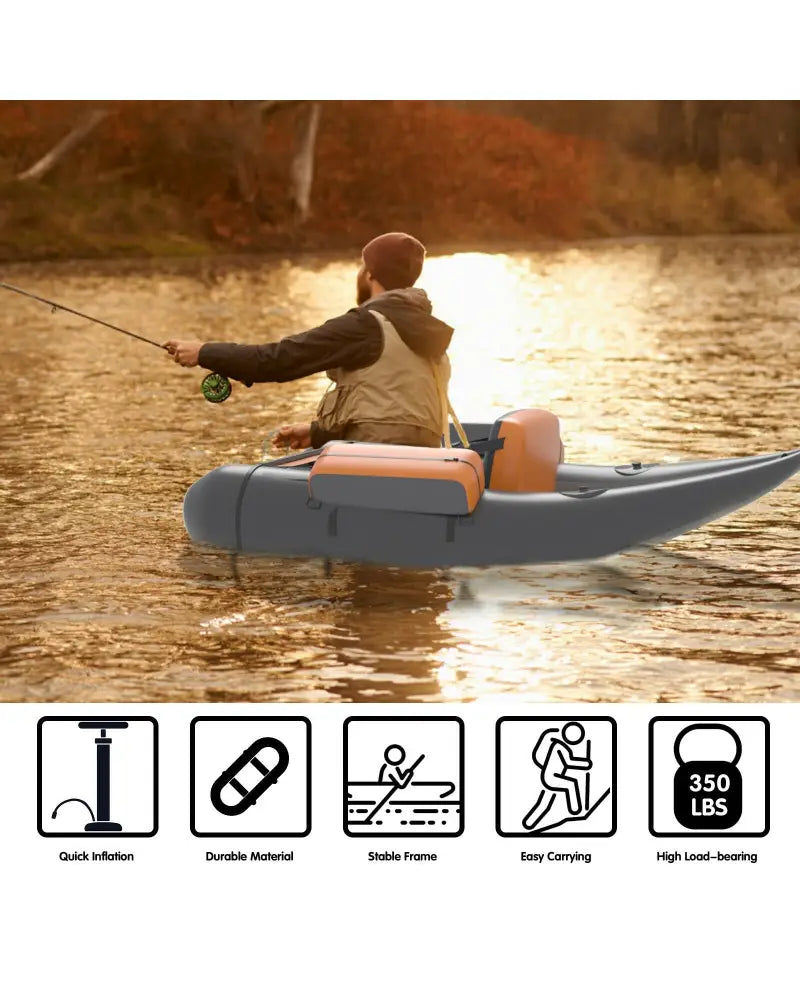 Inflatable Fishing Float Tube with Pump Storage Pockets and Fish Ruler-Gray - Gray - Surfing