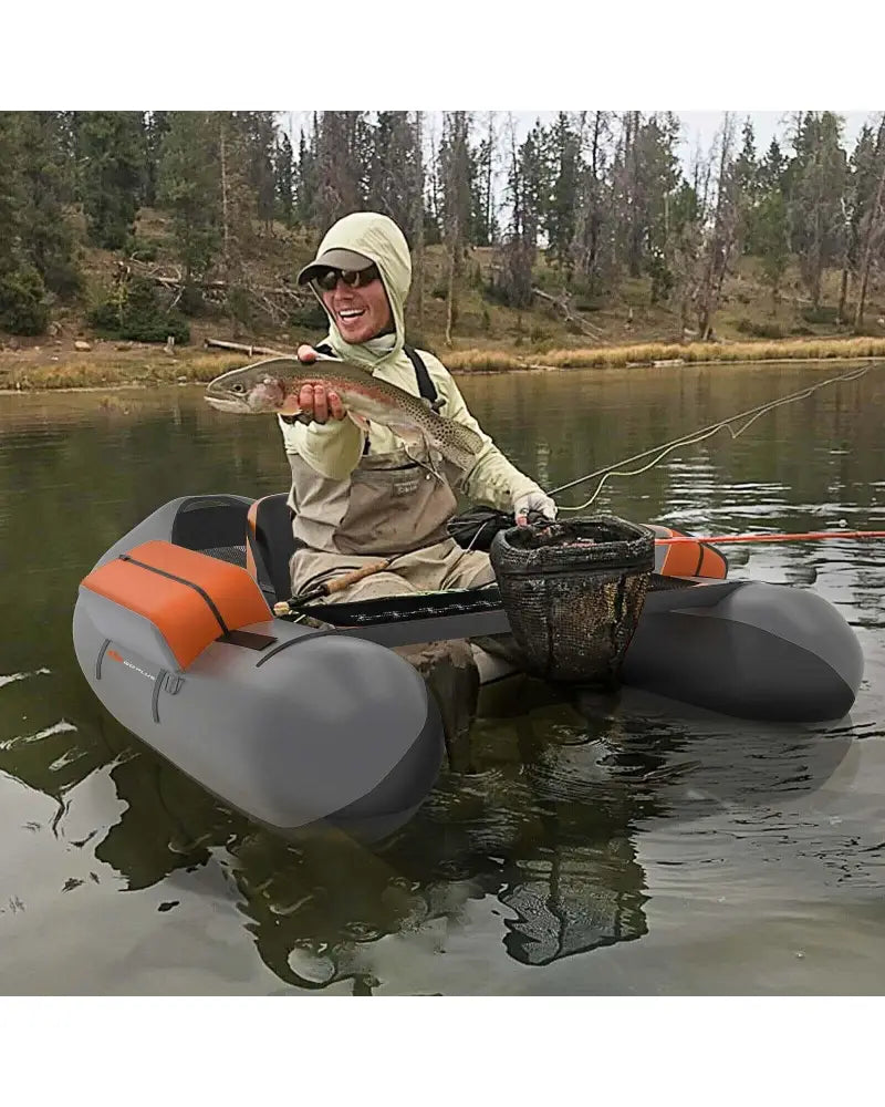 Inflatable Fishing Float Tube with Pump Storage Pockets and Fish Ruler-Gray - Gray - Surfing