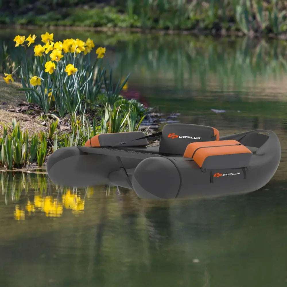 Inflatable Fishing Float Tube with Pump Storage Pockets and Fish Ruler-Gray - Gray - Surfing
