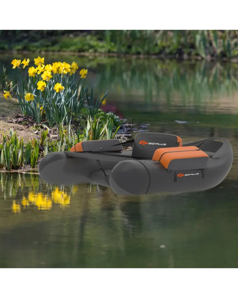 Inflatable Fishing Float Tube with Pump Storage Pockets and Fish Ruler-Gray - Gray - Surfing