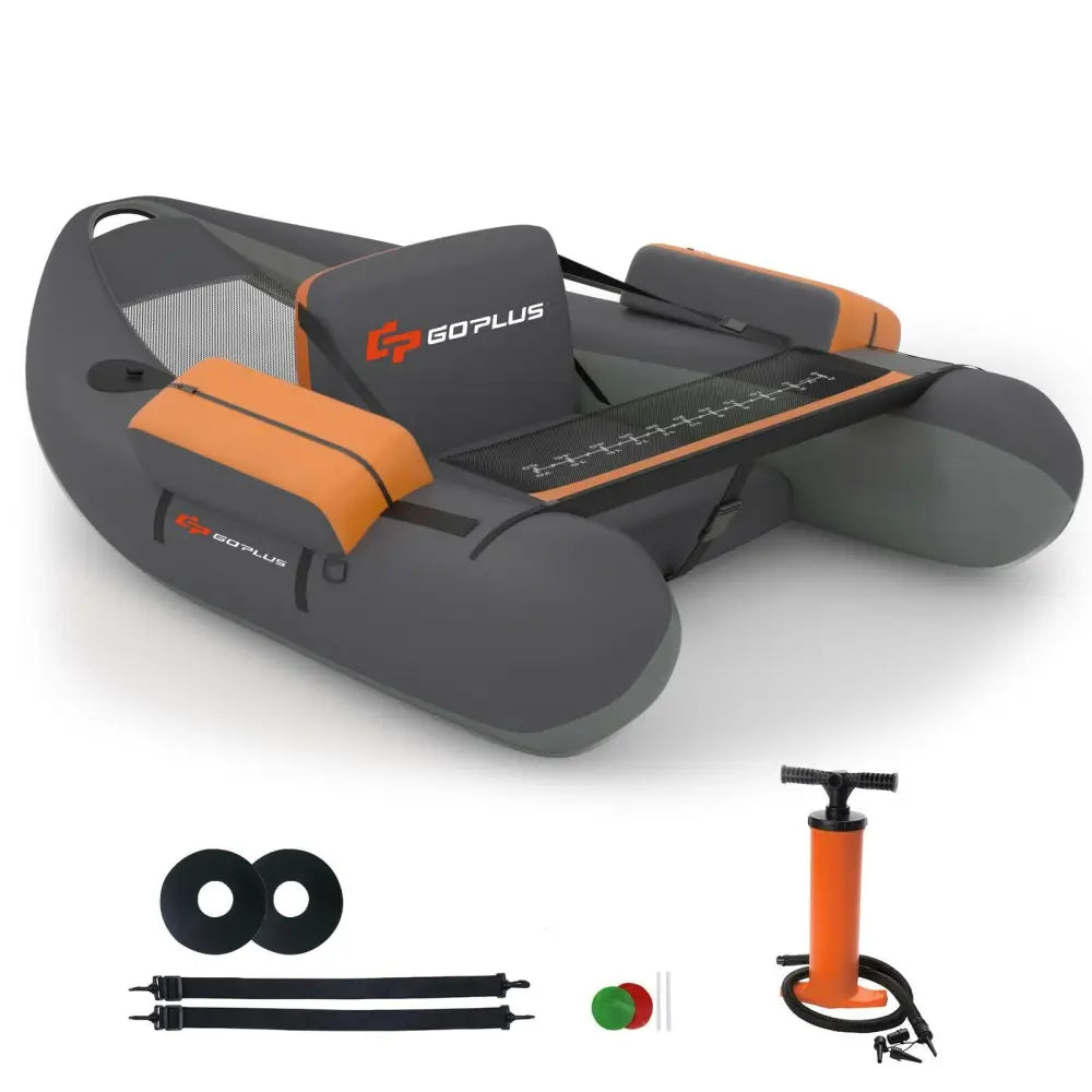 Inflatable Fishing Float Tube with Pump Storage Pockets and Fish Ruler-Gray - Gray - Surfing