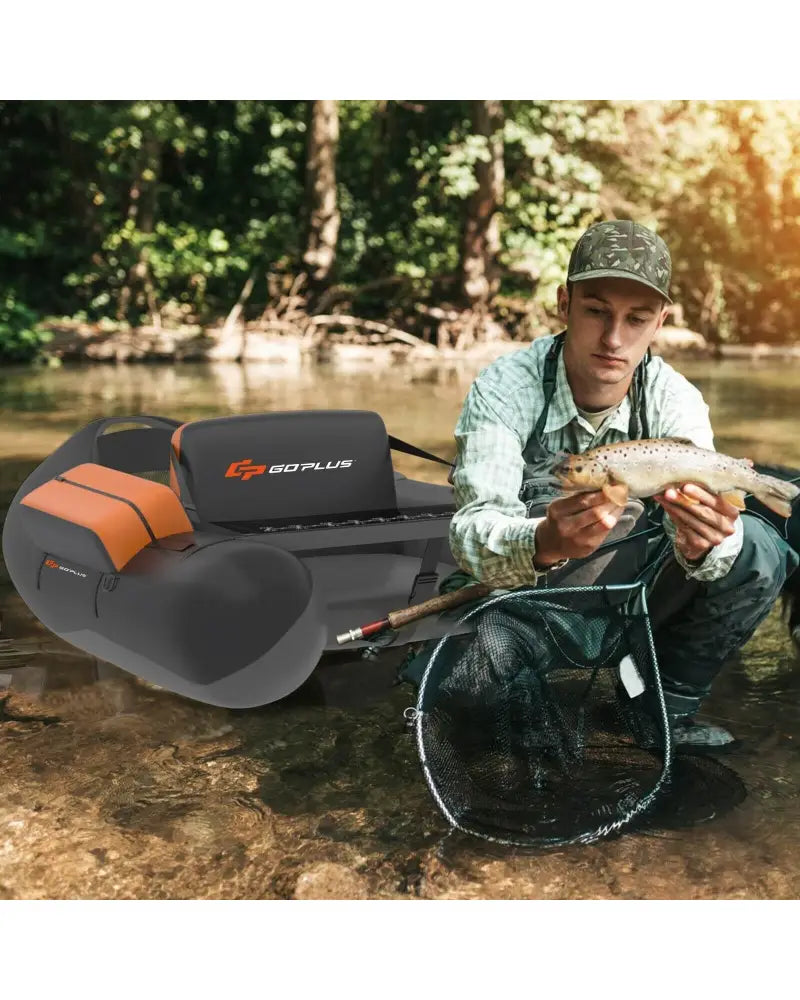 Inflatable Fishing Float Tube with Pump Storage Pockets and Fish Ruler-Gray - Gray - Surfing