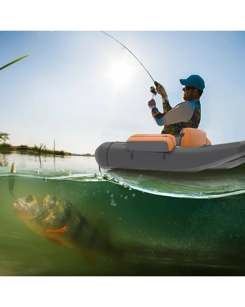 Inflatable Fishing Float Tube with Pump Storage Pockets and Fish Ruler-Gray - Gray - Surfing