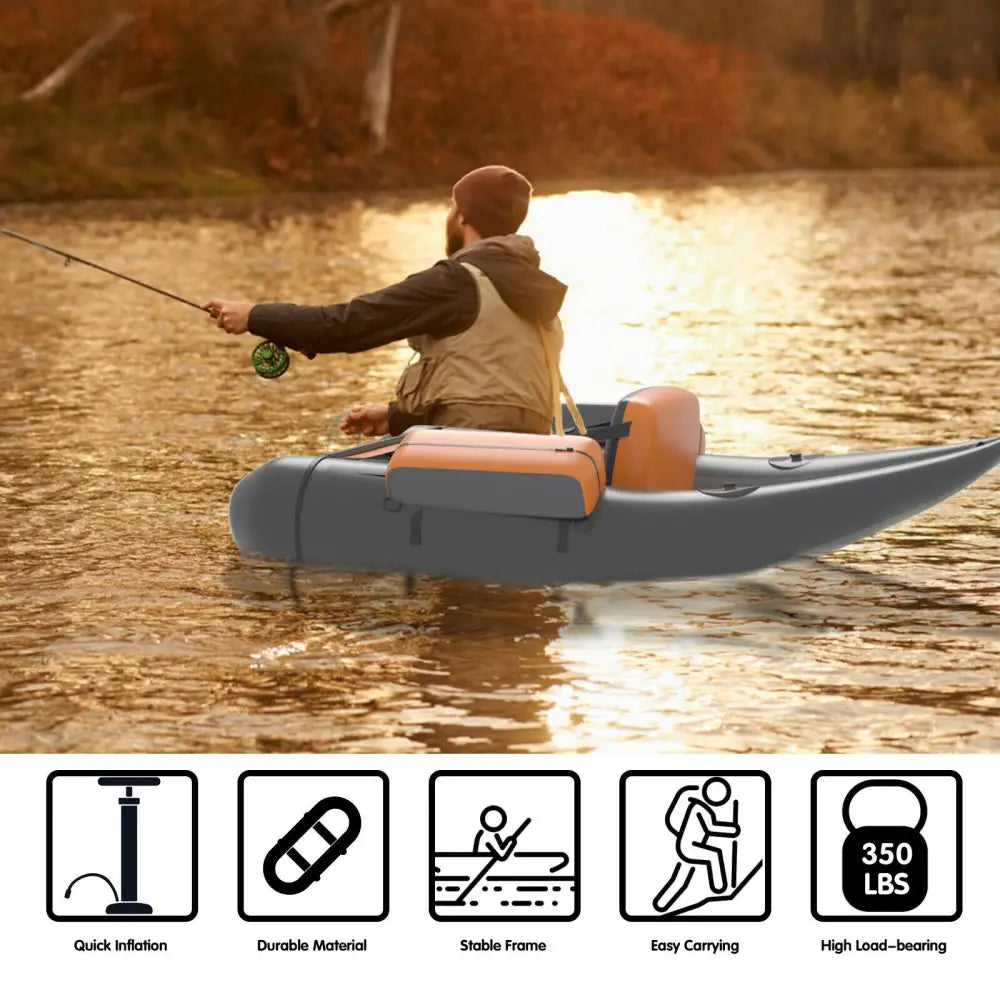 Inflatable Fishing Float Tube with Pump Storage Pockets and Fish Ruler-Gray - Gray - Surfing